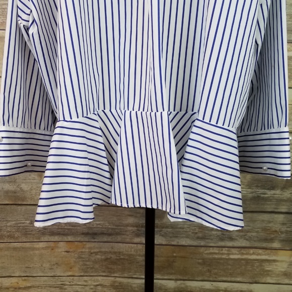 ZARA Basic Collection Stripe Button Pearl Cuff Top - Picture 4 of 8